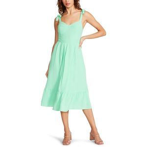 Steve Madden Womens Green Smocked Tiered Tie Shoulder Midi Dress NWT